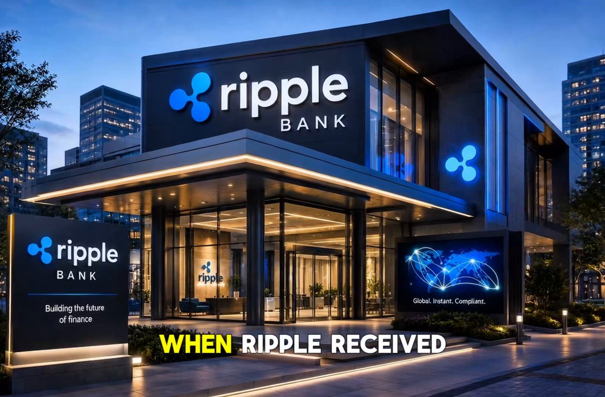 The image shows a building with Ripple Bank's logo and name displayed prominently. The text "RIPPLE BANK DEADLINE A key detail from the OCC approval is being overlooked. If Ripple doesn't launch its bank within 18 months of the preliminary approval, the authorization expires. That puts the deadline around June 2027." is written in white text at the bottom right corner of the image. This message emphasizes the importance of the bank's timely launch and the potential consequences if it fails to meet the deadline.
