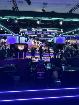 A wide view of an esports tournament stage with 'PGL MAJOR' branding visible on signage and tournament branding overhead.