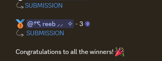 A screenshot from InjectiveLounge's contest page highlights the user "@reeb" as a 3rd place winner with a 3 INJ token reward, alongside "Congratulations to all the winners!" text with a party popper emoji, celebrating the back-to-back wins mentioned in the accompanying post.