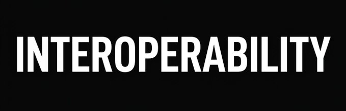 A simple black and white image displaying the word 'INTEROPERABILITY' in bold white capital letters.
