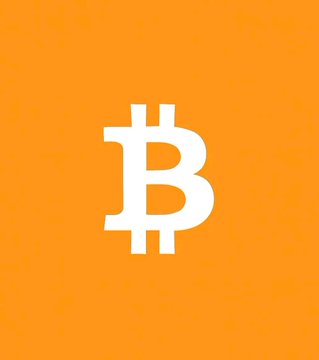 The Bitcoin logo, a white capital 'B' with two vertical strokes, displayed on a solid orange background.