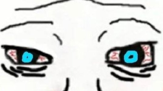A simple drawing of an intense, glowing-eyed face peering menacingly, paired with "gm" (good morning) to convey a dark, brooding "good morning" energy.