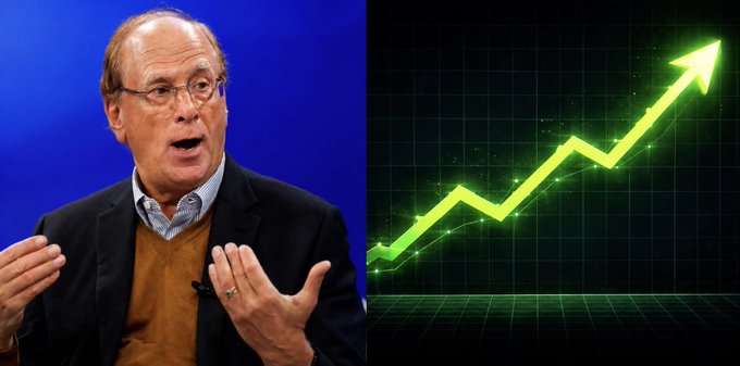 A man in a dark blazer and brown sweater gestures while speaking on the left side of the image, paired with a glowing green upward-trending arrow chart on a dark grid background. The chart visually reinforces the post's bullish message about major ETFs investing $424.6M combined into Bitcoin ($232.2M) and Ethereum ($192.4M).