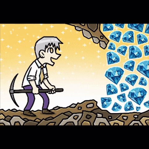 The image features a cartoon man holding a shovel with a large diamond attached to its end. The man appears to be digging into the ground or a hole filled with diamonds. The background of the image shows a sky full of stars, which adds depth and context to the scene. The caption above the image reads "flooor.fun Log in. Can you see your vrnouns when connected? We've been active on the base network for 2 years Soon, build on $BASE rewards will be distributed. You've gotten past the hardest part. If you hold on for just a few more months, the image below is".