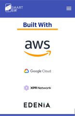 The image shows a screenshot of an app called "SmartEir", which appears to be a social media platform or messaging service, with various logos displayed on its screen. The main logo is for Amazon Web Services (AWS), while other logos include Google Cloud and XPR Network. The post also mentions that the app has been built with these services in mind, indicating that it is designed to cater to the needs of businesses using cloud computing solutions or those who require reliable internet connectivity.