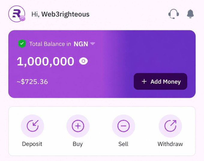 A Remitano account dashboard shows "Hi, Web3righteous" with a Total Balance of 1,000,000 NGN (~$725.36), featuring action options for Deposit, Buy, Sell, and Withdraw, visually highlighting the ₦1,000,000 giveaway prize being promoted in the post.
