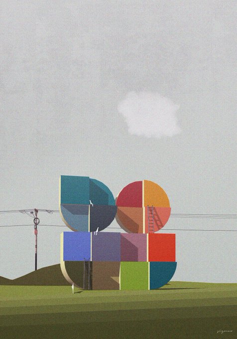 A surreal landscape features a colorful, stacked geometric structure with a ladder visible on the right side, illustrating SIGMA-X's "Opepen's ladder."