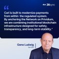 A 20-word inspirational quote graphic attributed to Gene Ludwig that reads, 'Cast is built to modernise payments from within the regional system. By anchoring the Network on Proofcast, we are containing radical speculation infrastructure designed for safety, transparency, and long-term stability.'