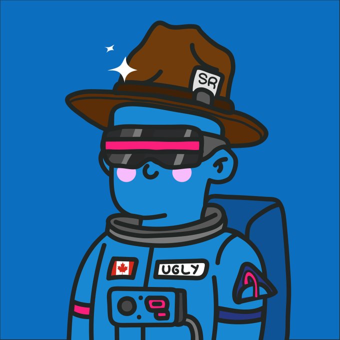 The image features a cartoon character wearing a brown hat, blue shirt, and goggles with a name tag that reads "S.R." The character appears to be an astronaut or a space explorer, as indicated by their attire and accessories. The caption at the bottom of the image reads "Huge HAPPY BIRTHDAY to @zubic_eth An absolute legend in this space". This suggests that the character is celebrating their birthday on a special occasion related to their space exploration theme or role.