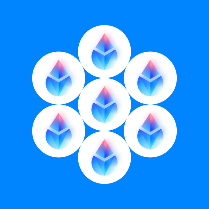 The image features a blue background with seven circles of varying sizes, all containing a white center and a red or pink border. These circles are arranged in a circular pattern, creating an eye-catching design that stands out against the blue backdrop. The text "Lido Chainlink" is present within the image, which could be related to the post's title or some other context.