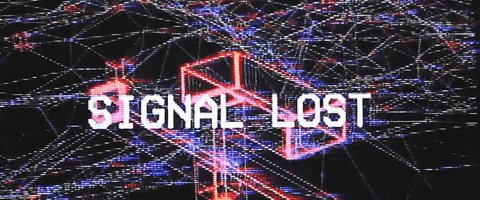 The image features a poster with the title "Signal Lost" written in white letters, surrounded by red lines that create an abstract pattern. The background of the poster appears to be black, but there are some blue lights scattered throughout, adding a unique visual element to the design. The text and colors used on the poster suggest it is related to a project or idea involving technology and communication.