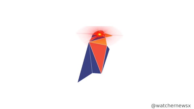 A geometric raven logo (Ravencoin) appears with a glowing red eye and laser beam effect, symbolizing the critical consensus bug exploit and compromised chain integrity noted in the post. The watermark "@watchernewsx" is visible in the bottom right corner.
