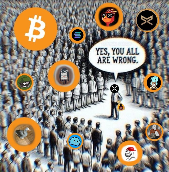 A meme featuring the 'Yes, you all are wrong' image with cryptocurrency logos overlaid including Bitcoin, Solana, and various NFT characters