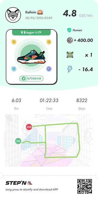 The image shows a step-by-step guide for using an app called "Stepn" that helps users track their daily steps, distance traveled, and calories burned during exercise. The app provides information about the user's progress and encourages them to walk more by displaying icons of walking shoes on the screen.