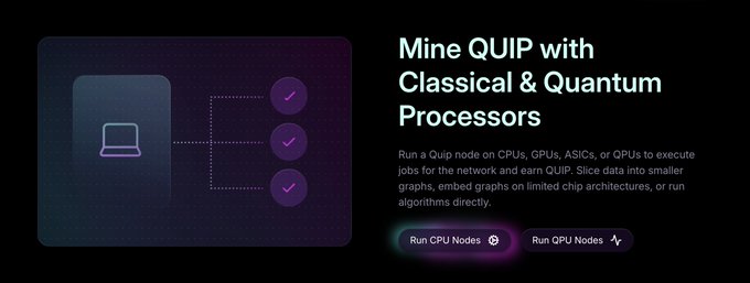 The image features a laptop computer connected to a desktop computer using a USB cable. The desktop displays a banner that says "MINE QUIP WITH CLASSICAL QUBIT PROCESSORS", indicating that the laptop is mining alongside classical hardware. This implies that the user has access to both traditional and modern computing resources, allowing them to mine for data on the same network as the desktop computer.