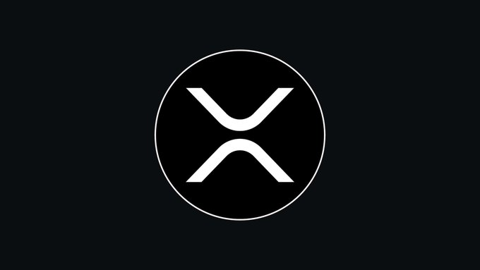 The image displays the XRP cryptocurrency logo—a stylized "X" within a circle—on a black background, which the post references as the asset held by long-term investors earning modest gains, contrasting with the post's promotion of high-profit memecoin trading on PumpFun.