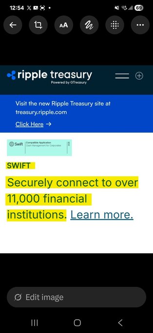 The image highlights a section from the Ripple Treasury website announcing that SWIFT securely connects to over 11,000 financial institutions, emphasizing Ripple's potential to integrate with SWIFT's vast global network—visually reinforcing the post's message of upcoming "signs" pointing to Ripple's expanding role in cross-border payments.