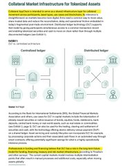 The image shows two different diagrams, one of which is a comparison between Collateral Market Infrastructure for Tokeized Assets (CMI) and Distributed Ledger Technology (DLT). The diagram displays the differences between these two systems, with each system represented by a series of circles containing icons representing various aspects. The text in the image provides context about the purpose of the diagrams and how they relate to the post discussing CMI and DLT.