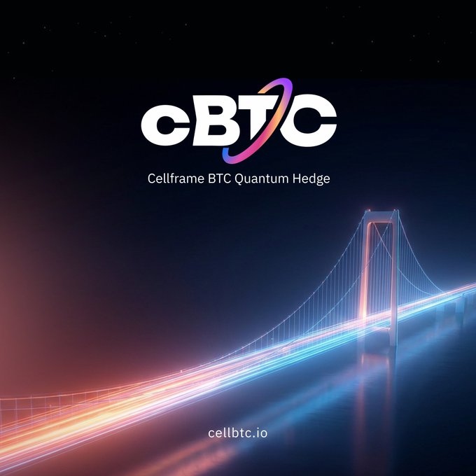 The image features a bridge with a purple ring, which is part of a larger scene that includes a city skyline at night. The text "cellframenet" appears near the top left corner of the image, while "cBTC" is located in the center right area. The phrase "QuantumComputing" can be seen towards the bottom right side of the image. These elements are related to the post about CBTC and Quantum Computing, as they provide context for the content displayed on the image.