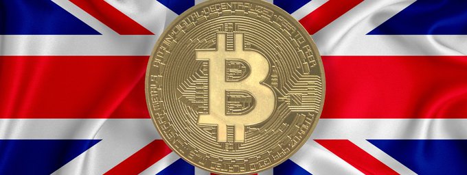 A golden Bitcoin coin is superimposed over a waving British Union Jack flag, symbolizing the UK's record of 240 crypto millionaires whose combined gains of £717M accounted for more than half of the country's total cryptocurrency profits.