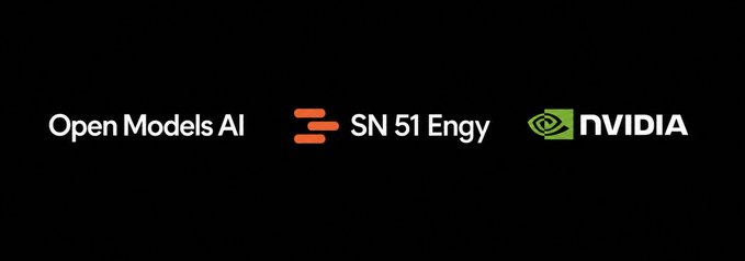 A black banner displaying three logos side by side: 'Open Models AI', 'SN 51 Engy', and the NVIDIA logo.