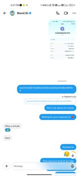 An iMessage conversation on iPhone with 'BlockMesh' support showing a $4.27 PMR transaction, with messages regarding KYC verification, submitting passport details, and a successful deposit.