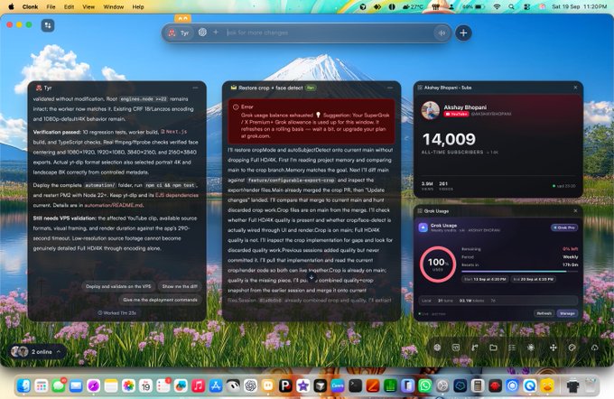 A desktop screenshot showing browser windows with search results about YouTube screen recording techniques and a YouTube channel page for 'Akshay Bhojani' showing 14,009 subscribers and 100% drop-off analytics.