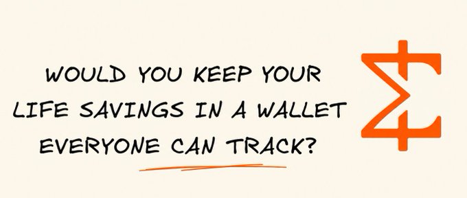 The image displays the text "Would you keep your life savings in a wallet everyone can track?" alongside an orange Zcash (ZEC) logo. This visually supports the post's message about financial privacy, highlighting concerns about transparent blockchain transactions and teasing a discussion about privacy-focused solutions like Miden.