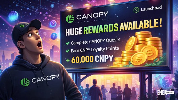 The image shows a poster for a gaming platform that offers huge rewards available, including the opportunity to be part of an Enigma network and earn CNPY loyalty points by participating in gaming activities.