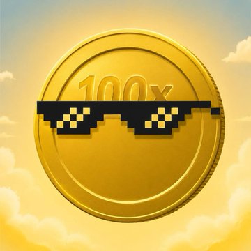 A golden coin embossed with "100x" is paired with pixelated "deal with it" sunglasses, symbolizing the Solana community's bullish reaction to a large $SOL buy fueling excitement around a 100x token rally.