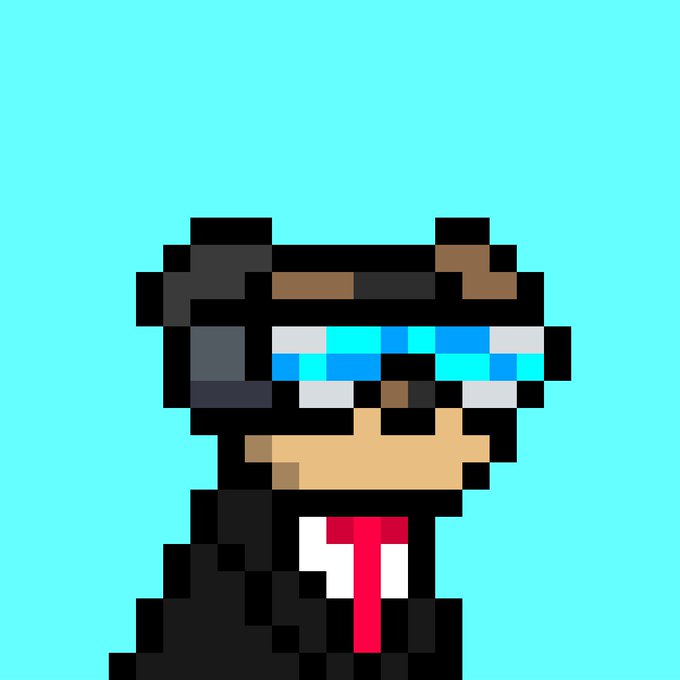 Pixel art illustration of a character wearing sunglasses and a suit with a red tie against a solid teal background.