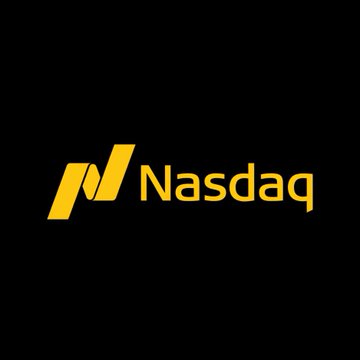 The Nasdaq logo in gold on a black background, representing the stock exchange mentioned as making its TotalView equity market data available through the Pyth Network.