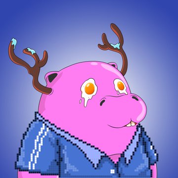 A pixel art illustration of a crying pink character with brown deer-like antlers and large teary eyes, wearing a blue and white striped sports jersey against a blue background.