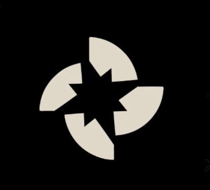 A minimalist cream-colored logo on a black background, featuring a three-bladed pinwheel or shutter design surrounding a central star shape, symbolizing PantaHQ's open, user-driven prediction market platform on Solana. The spinning aperture-like emblem visually reinforces the post's message of breaking from the static, curated model and unlocking permissionless market creation.