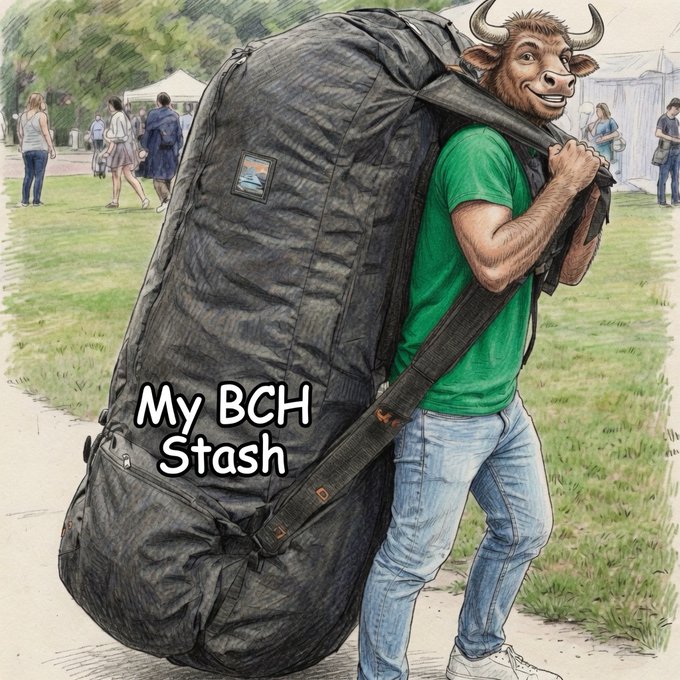 The image features a man wearing a green shirt, carrying a large backpack that appears to be made of black material with a cartoon bull's head design on it. The caption below the image reads "That'S a mighty fine bag you've got." This suggests that the backpack is not only big but also has an interesting and unique design.