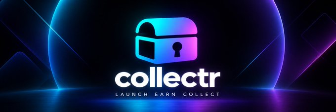 A digital logo for 'collectr' with the tagline 'LAUNCH EARN COLLECT' featuring a stylized lock icon in blue and purple gradient.