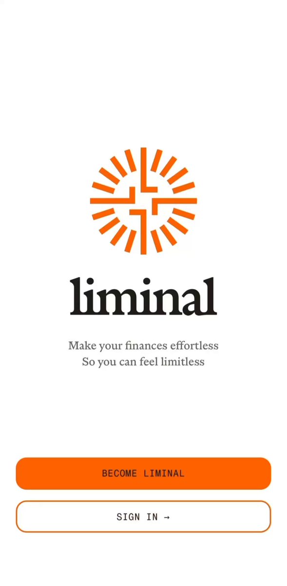 The image features a website called "liminal" with an orange logo at its center. The website appears to be a self-custodial AI native neobank, offering services such as international payments, stock trading, and more. It is designed for people who live and earn across borders, providing them with the convenience of managing their finances from anywhere in the world.
