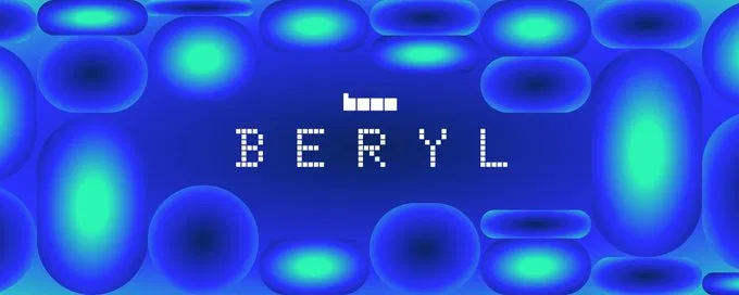 The image features an advertisement for a new token called "Beryl", which is a network signal. The text "Beryl" is displayed prominently at the top of the image, indicating that this token is being promoted. The background of the image consists of blue and green circles, creating a visually appealing contrast with the white text. The caption below the image reads: "The biggest $BASE signal yet? Honestly the signs have never been stronger. → Official bio says     Beryl → B20 native token standard just launched with the Beryl upgrade". This caption highlights the significance of the new token and its potential impact on users' experiences.