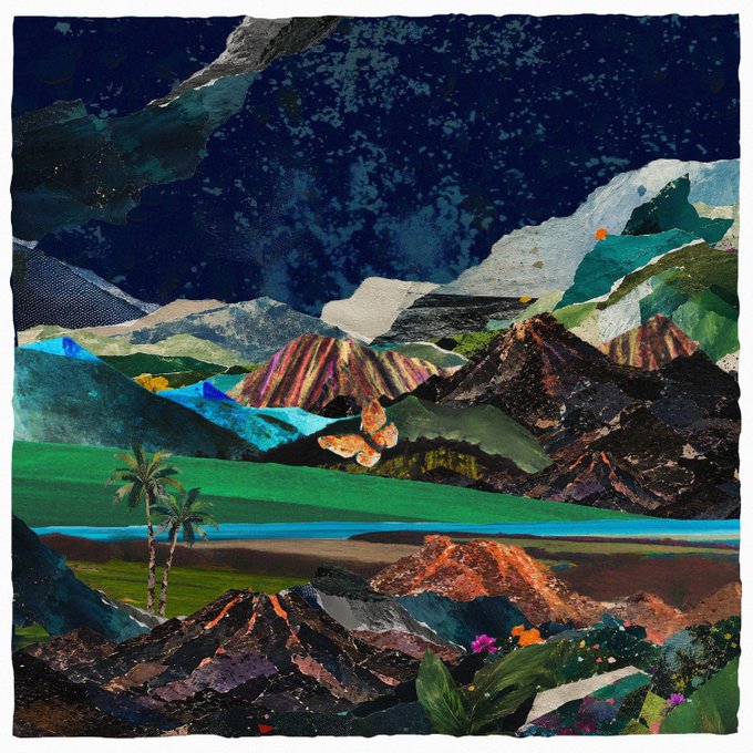 The image features a collage of various elements, including mountains, trees, flowers, and other natural landscapes. The composition is visually appealing with a harmonious blend of colors and textures. The post about "Nirvana" has been edited out, but there are still several other posts available on the website.