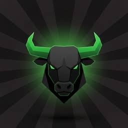 A stylized logo depicting a black bull's head with glowing green horns set against a dark background with radiating lines.