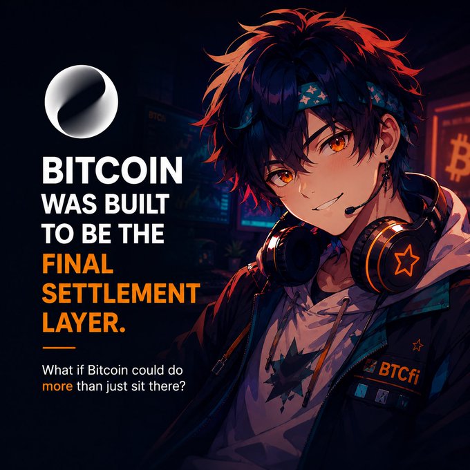 The image features a young man wearing headphones, sitting down with his eyes closed while looking at the camera. The background of the image is dark, which contrasts with the bright colors of the man's headphones and jacket. The text "Bitcoin was built to be the final settlement layer." suggests that Bitcoin has been designed for settling disputes or transactions in a fair manner. However, the post also raises questions about whether Bitcoin could potentially become more productive than its current purpose as a settlement layer by adding new features or functionalities beyond just sitting there and holding value.