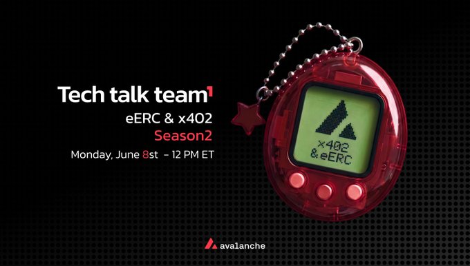The image features a small red toy or game device, possibly an ERC token or a similar type of token, placed on top of a black background with white text. The text reads "Tech Talk Team" and "ERC & x402 Season 2". This suggests that there is a discussion about the token or tokens related to the ERC protocol, which could be part of a larger conversation about tokenization in general.