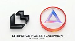 Promotional graphic for the 'LITEFORGE PIONEER CAMPAIGN' featuring LITE coin and AURACOIN logos with a Twitter handle @AURACOIN.