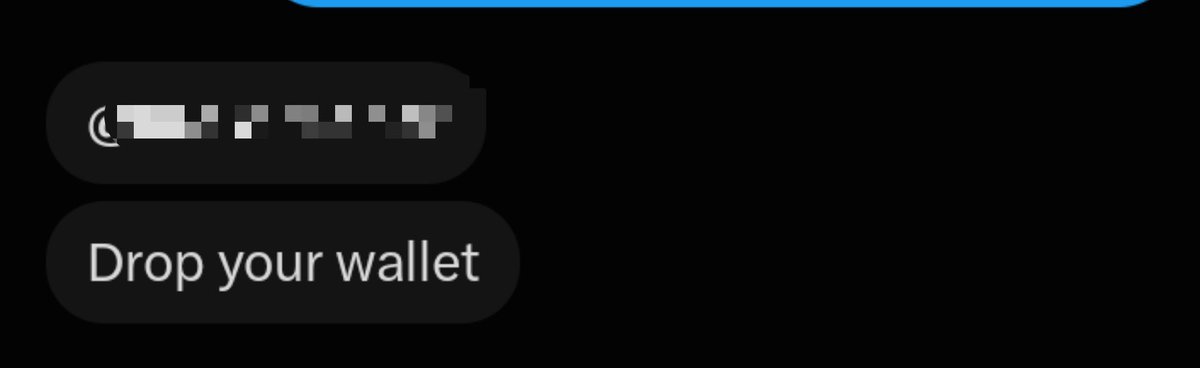 A dark-themed digital wallet interface displays a blurred account name and a "Drop your wallet" button. The image relates to the post by showing the wallet interface used to send cryptocurrency, supporting the author's excitement about making a "4figs" (four-figure) payment for a car.