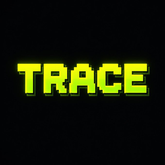 The word "TRACE" displayed in bold, pixelated green and yellow text on a black background.