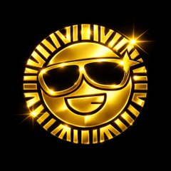 A shiny golden coin features a smiling emoji wearing sunglasses, surrounded by radiating sunburst rays and sparkles. The sunglasses-wearing sun motif directly echoes SUN.io's branding and name, visually representing clarity and confidence as the post guides readers through a clear, step-by-step approach to exploring DeFi.
