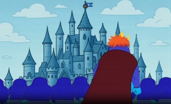 A cartoon figure with a purple cape and spiky orange hair stands before a majestic blue-turreted castle under a cloudy sky, with a flag marked by an "X" flying atop the central tower. The image visually represents the "Age of Ronke" project being "rebuilt from scratch," symbolizing the ambitious reconstruction of the $RONKE reward pool, which currently holds 3.7M RONKE and continues to grow.