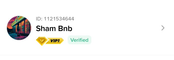 The image shows a Binance profile for "Sham Bnb" (ID: 1121534644) displaying VIP1 and Verified badges, visually confirming the user's VIP1 upgrade status mentioned in the post about Binance's VIP program benefits.