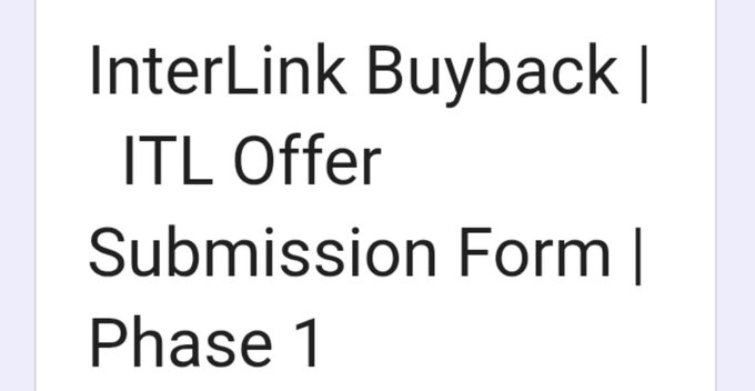 The image displays "InterLink Buyback | ITL Offer Submission Form | Phase 1," confirming the current buyback phase and submission process for InterLink's ITL offer, as discussed in the accompanying post.