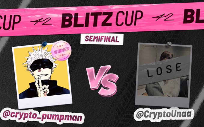 A Blitz Cup Semifinal matchup graphic showing @crypto_pumpman as the winner against @CryptoUnaa.